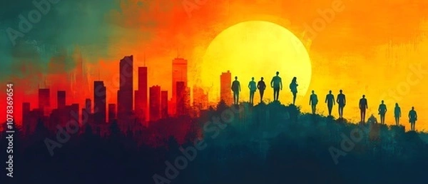 Fototapeta business people on a business growth graph. business executives climbing on a business growth graph at an economic city, corporate ladder, leadership in business growth concept	