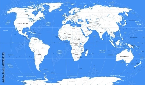 Fototapeta Vector white World map | Detailed a large political map of World