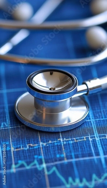 Fototapeta Medical Stethoscope on EKG Chart, Healthcare Analytics and Patient Data Interpretation