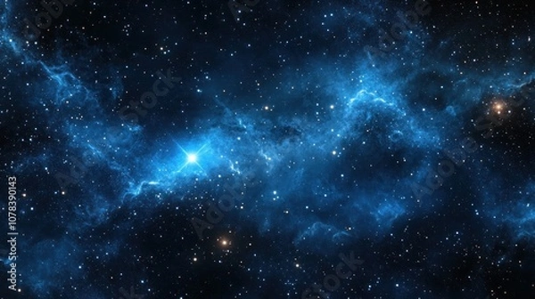 Fototapeta Expansive night sky with glowing stars scattered throughout, the darkness of the atmosphere accentuating the faint starlight."