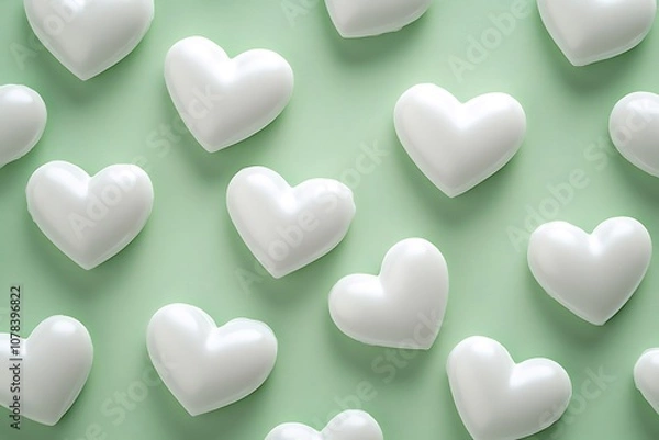 Obraz Seamless white heart pattern on a soft pastel green background.