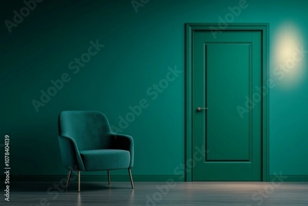 Fototapeta Dimly lit room with cracked door light, depicting escape and sorrow Use a muted color palette 