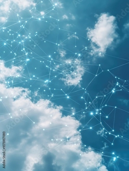 Fototapeta High-tech illustration with cloud and star networks.