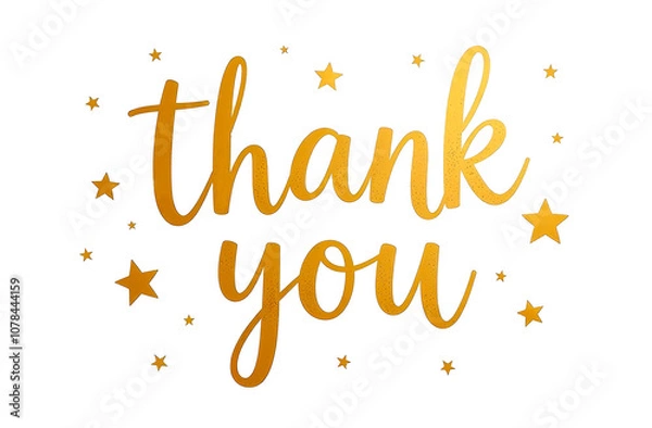 Fototapeta Lettering "thank you" is written in an elegant handwriting in gold ink. An isolated background decorated with a scattering of stars, giving it a festive touch.