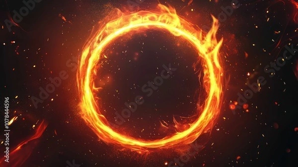Obraz A fiery circle with glowing embers against a dark background, perfect for overlaying text or logos.