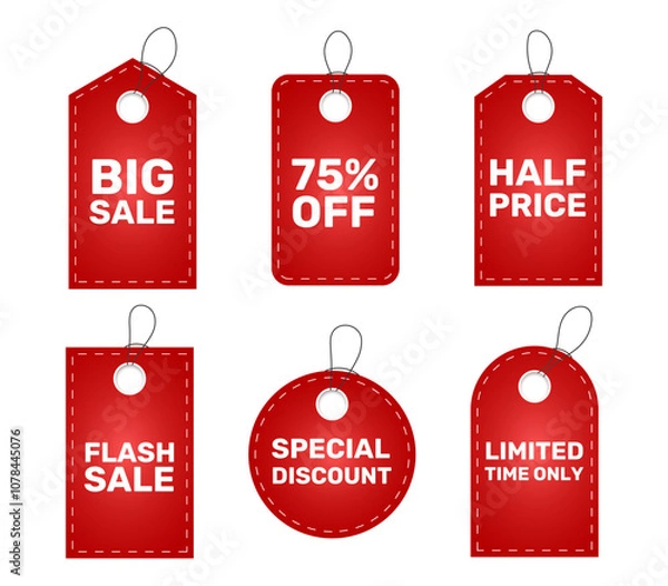 Fototapeta set of red tags, discounts and sales for Black Friday