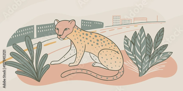 Fototapeta Cheetah Speed A Therian channeling a cheetah crouches low behind a bush before springing forward. The illustration captures the dynamic energy of sprinting from a crawl with an