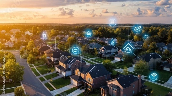 Fototapeta Smart Homes in a Connected Neighborhood