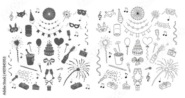 Obraz Party and celebration elements. Doodle set. Isolated