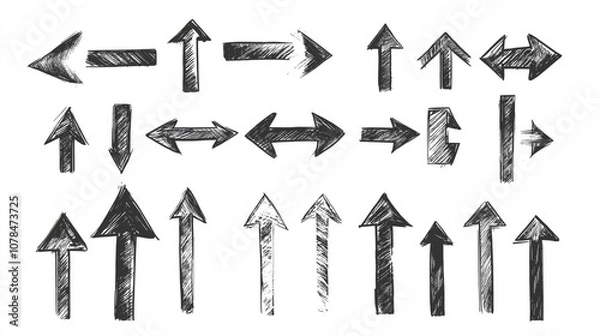 Fototapeta Hand-drawn arrows with different directions on white background