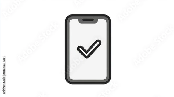 Fototapeta Minimal smartphone icon with checkmark on white