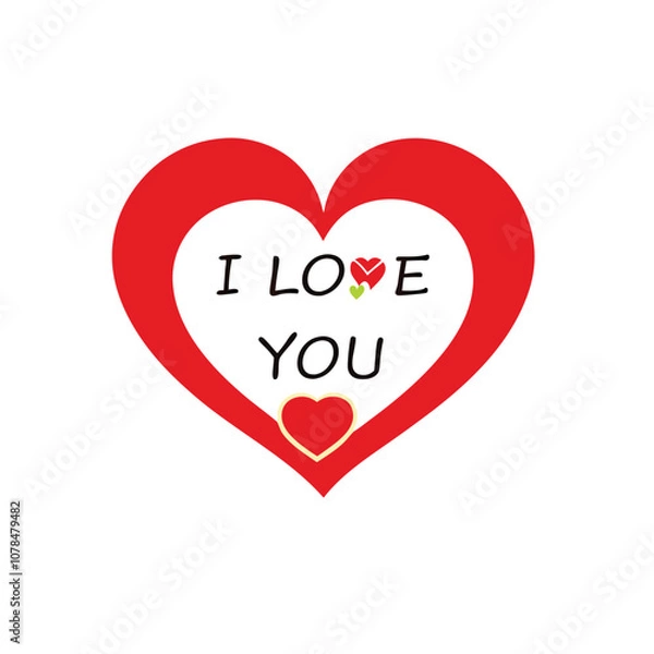 Obraz A red heart with the words I love you written inside. The heart is surrounded by a green leaf