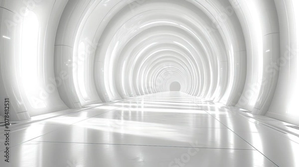 Fototapeta white science fiction tunnel 3d rendering