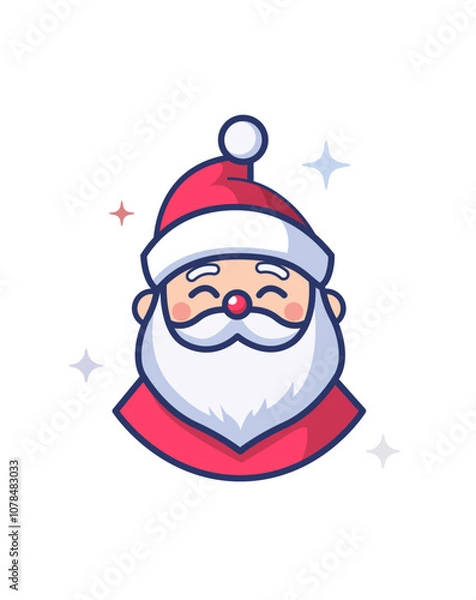Obraz A minimalist vector logo of Santa Claus on a white background. The design features a stylized Santa face with a thick beard, hat, and cheerful expression, using simple lines and shapes.
