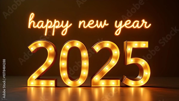 Fototapeta Light up your celebration with this festive Happy New Year 2025 sign. Perfect for holiday cards, social media posts, and more!