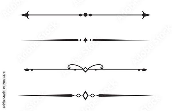 Fototapeta Set of Vintage decorative lines. text dividers. Line border. Lines separators, Borders, Vintage dividers, Underline elements. Vector illustration