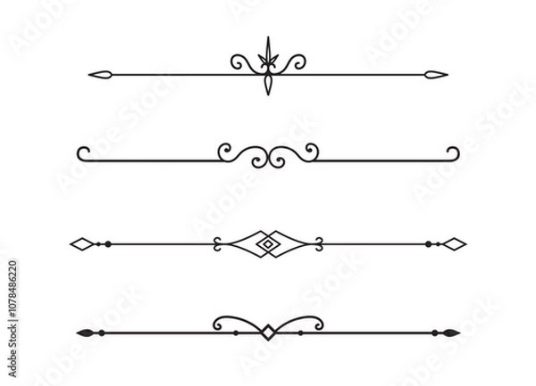 Fototapeta Set of Vintage decorative lines. text dividers. Line border. Lines separators, Borders, Vintage dividers, Underline elements. Vector illustration