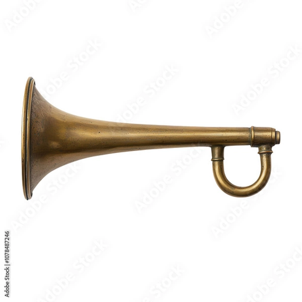 Fototapeta A vintage brass trumpet showcasing a flared bell and a rounded mouthpiece, representing classic musical craftsmanship.