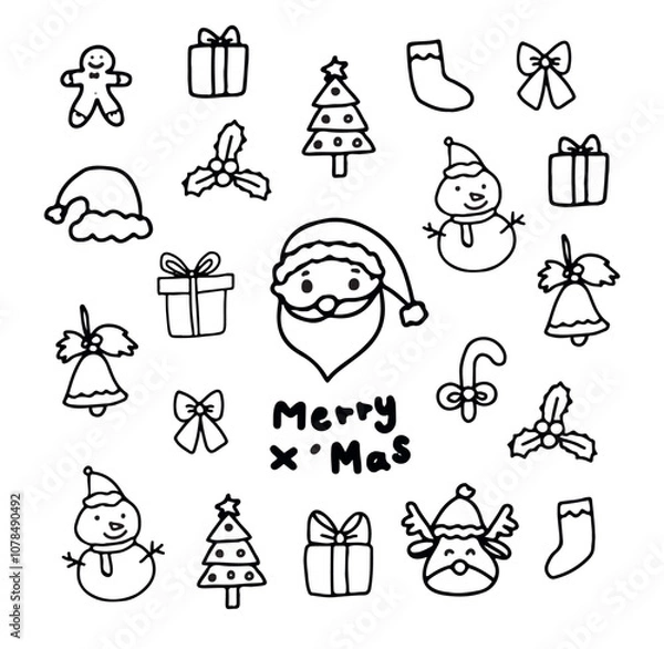 Fototapeta Set of Christmas design elements in hand drawn style vector
