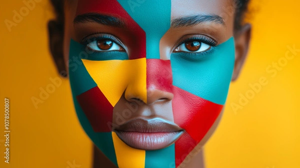 Fototapeta abstract portrait of a person, where the subject’s facial features are simplified into colorful geometric blocks,