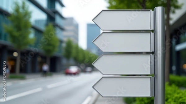 Fototapeta Minimal design wayfinding outdoors mockup with soft lighting, perfect for modern branding in urban settings.