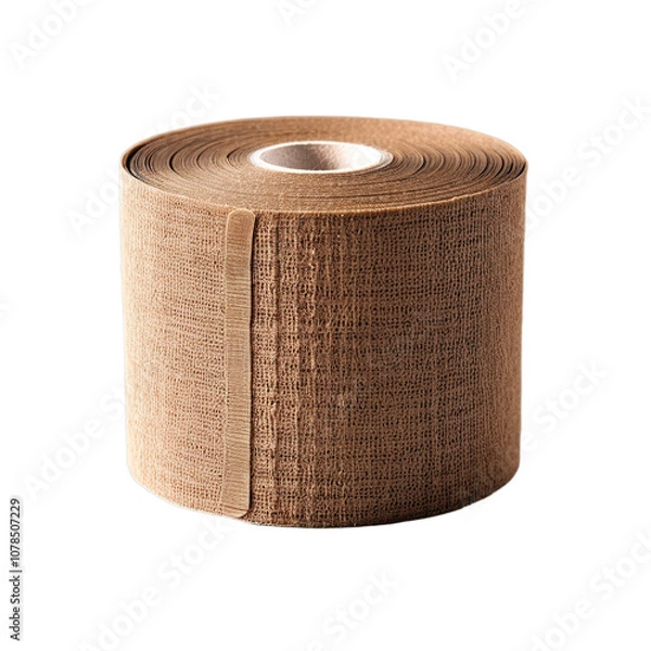 Obraz Textured Brown Cohesive Bandage Roll for Medical Use - Isolated PNG with Transparent Background Perfect for Healthcare Designs