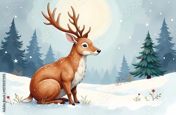 Obraz Christmas reindeer in the winter forest