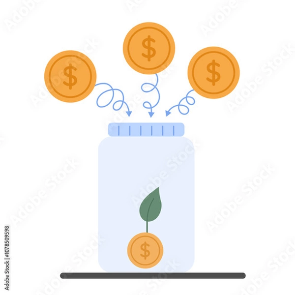 Fototapeta Investment growth concept with placing coins in a jar with coin tree. Financial success