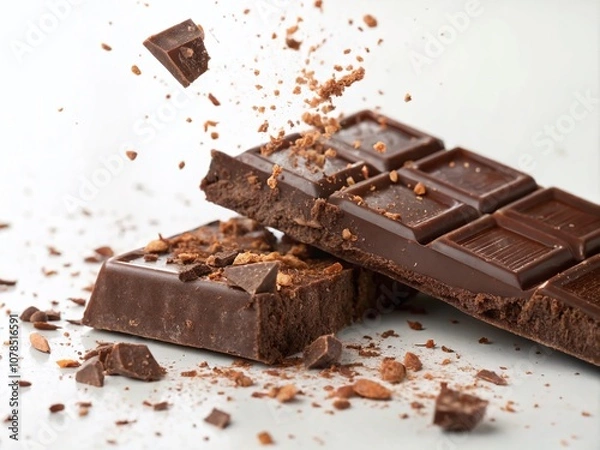 Obraz Exquisite Macro Photography of Chocolate Bar Piece Explosion with Rich Textures and Delicious Chunks Captured in Stunning Detail for Food Lovers