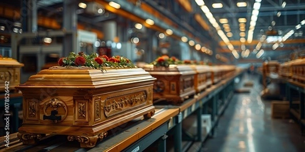 Fototapeta Caskets in Production: A Look Inside a Coffin Factory