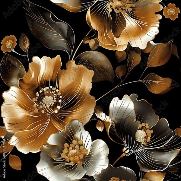 Fototapeta Beautiful Flower Patterns for Textile and Wallpaper Design in Various Colors and Shapes