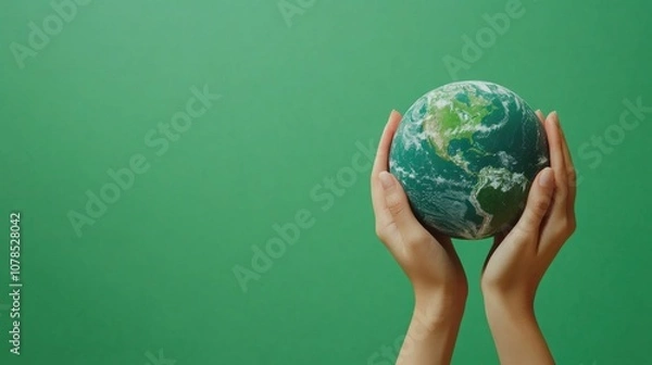 Fototapeta A pair of hands holding a globe, symbolizing environmental awareness and care for the Earth.