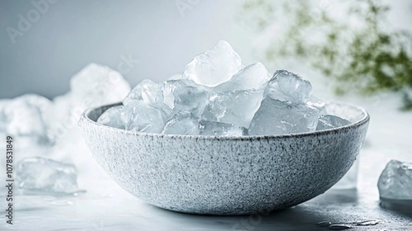 Fototapeta Ice Cubes in a Bowl: A Refreshing Image for Drinks, Cocktails, Summer, and Cold Beverages