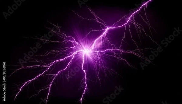 Fototapeta purple lightning impact effect on plain black background from long shot