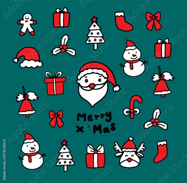 Fototapeta collection of christmast, hand drawn style vector