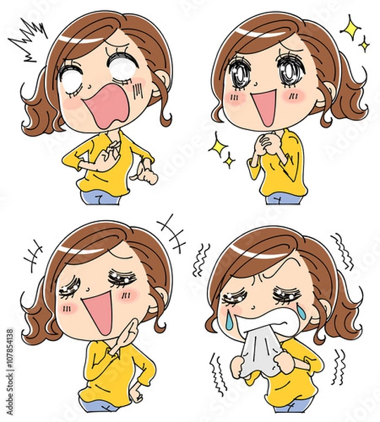 Obraz 表情豊かな女性のイラスト（セット）