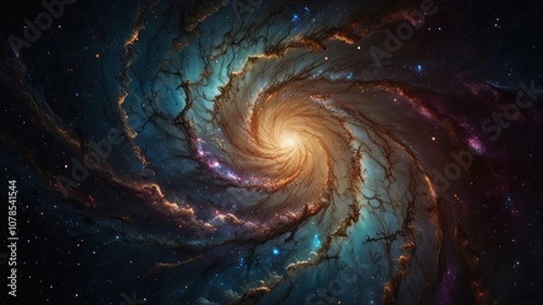 Fototapeta A swirling nebula of gas and dust in space, illuminated by a bright star at its center.