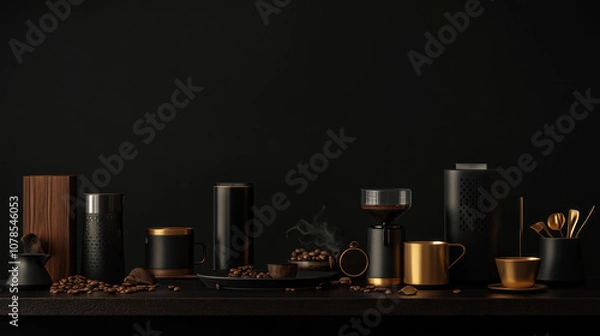 Obraz Luxurious coffee setup with gold highlights.