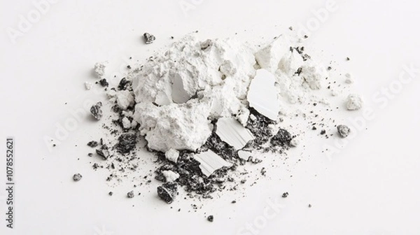 Fototapeta Abstract Contrast: A Monochromatic Study of Crumbling White and Black Matter on a Pristine Canvas