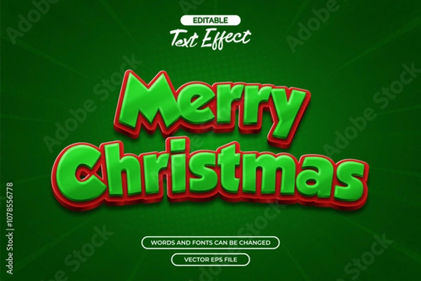 Fototapeta 3d Merry Christmas editable text effect with green background