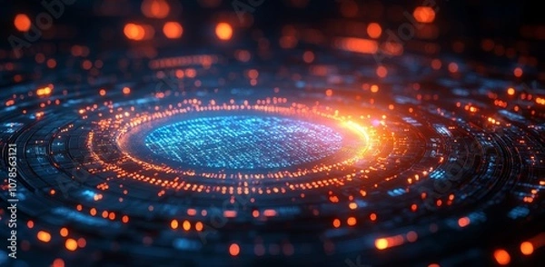 Obraz A futuristic digital circuit and circuit HUD are shown as part of a future tech illustration. Abstract background with futuristic design elements.