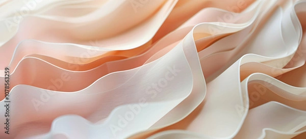 Fototapeta A close-up of the abstract paper waves, showcasing their delicate and intricate patterns in shades of light beige and peach pink