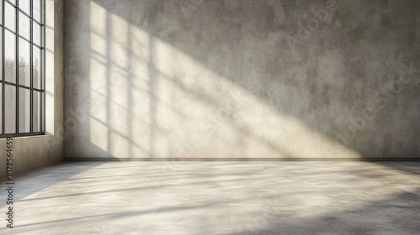Obraz empty room, wooden floor in new apartment, Monstera deliciosa on floor against white wall in new
