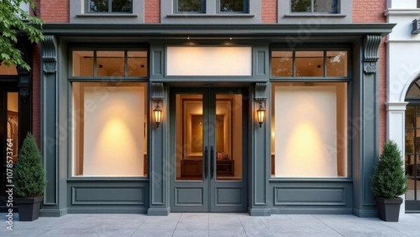 Obraz Realistic modern storefront mockup featuring classic moldings and vintage lighting, ideal for showcasing premium brands.