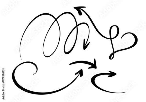 Fototapeta Set Curved Wavy Arrow. Bundle Simple Vector Illustration for Design Projects