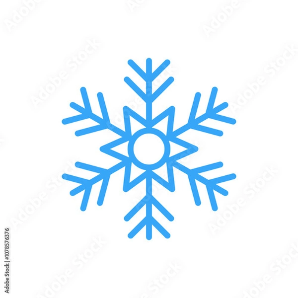Obraz Snowflake for snow. Blue line Christmas element isolated on white background. Freeze symbol. contemporary Snow flake icon. Clipart for winter prints. Simple shape. Vector illustration