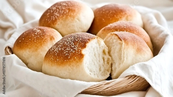 Fototapeta Freshly Baked Soft Dinner Rolls in a Cozy Basket Ready to Enjoy