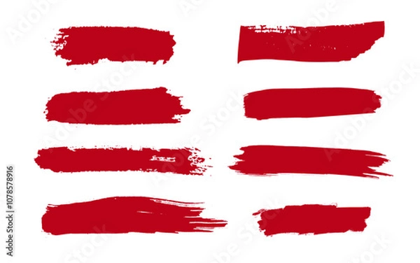 Obraz Red brush strokes set, grunge paint. Distress texture banners collection isolated on white background.