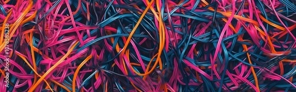 Fototapeta Abstract background of colorful, tangled strands of paper.