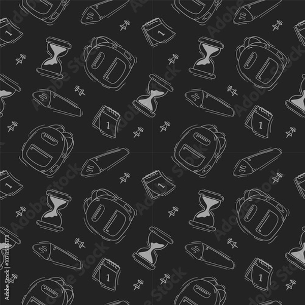 Obraz school supplies pattern, education seamless pattern, doodle school seamless pattern, hand drawn education pattern background, doodle school background